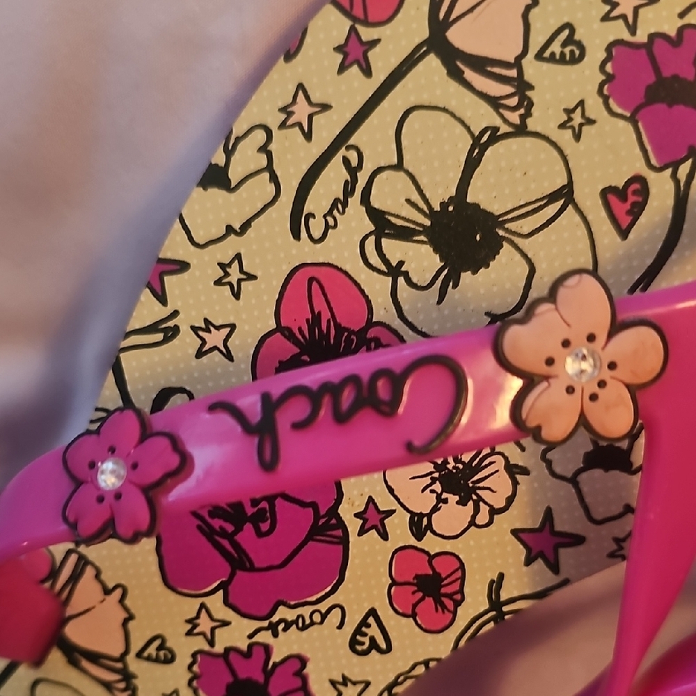 Coach Pink Floral Print Women's Flip-Flop Sandals - Picture 2 of 4